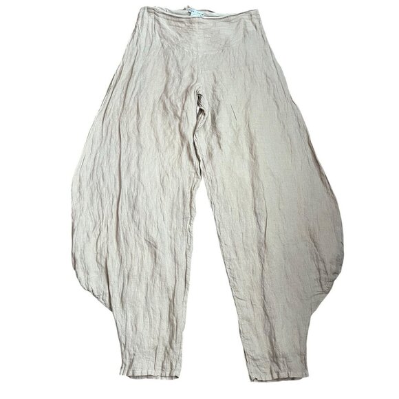 SARAH PACINI Beige Linen Harem Pants Made In Italy Size 3 US Large - Picture 2 of 9